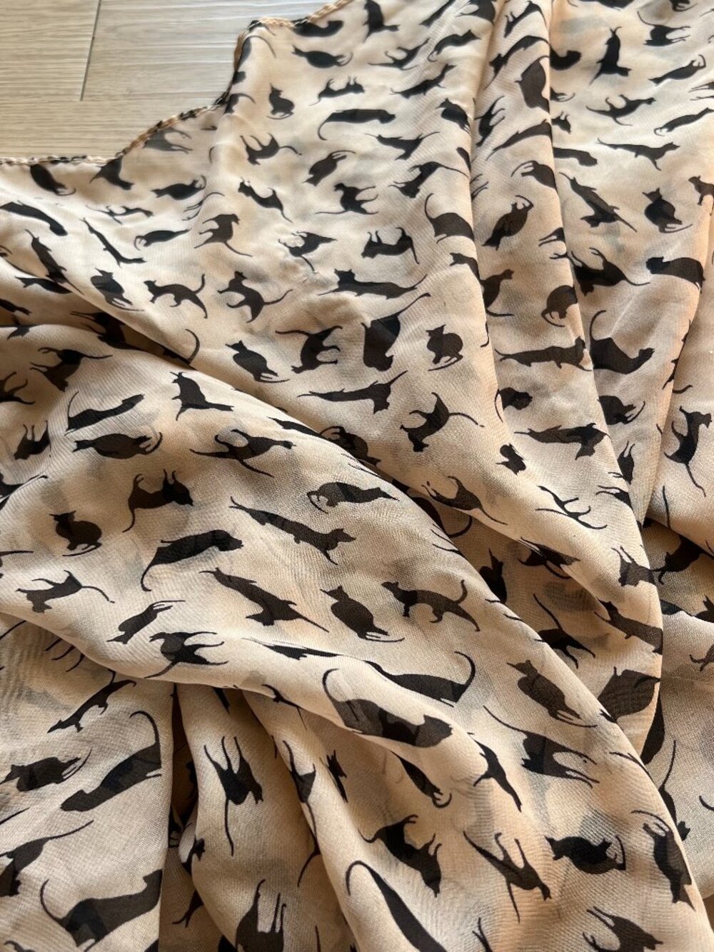 Tan and Black Semi Sheer Cat Scarf - 60"x26"